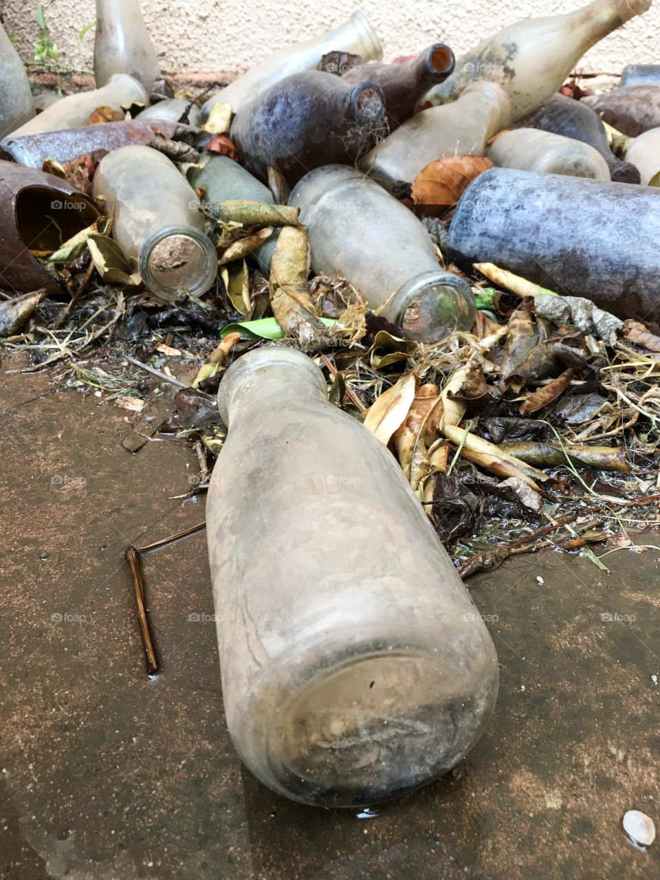 Old bottle on its side at bottle dump antique vintage old glass collectable outdoors