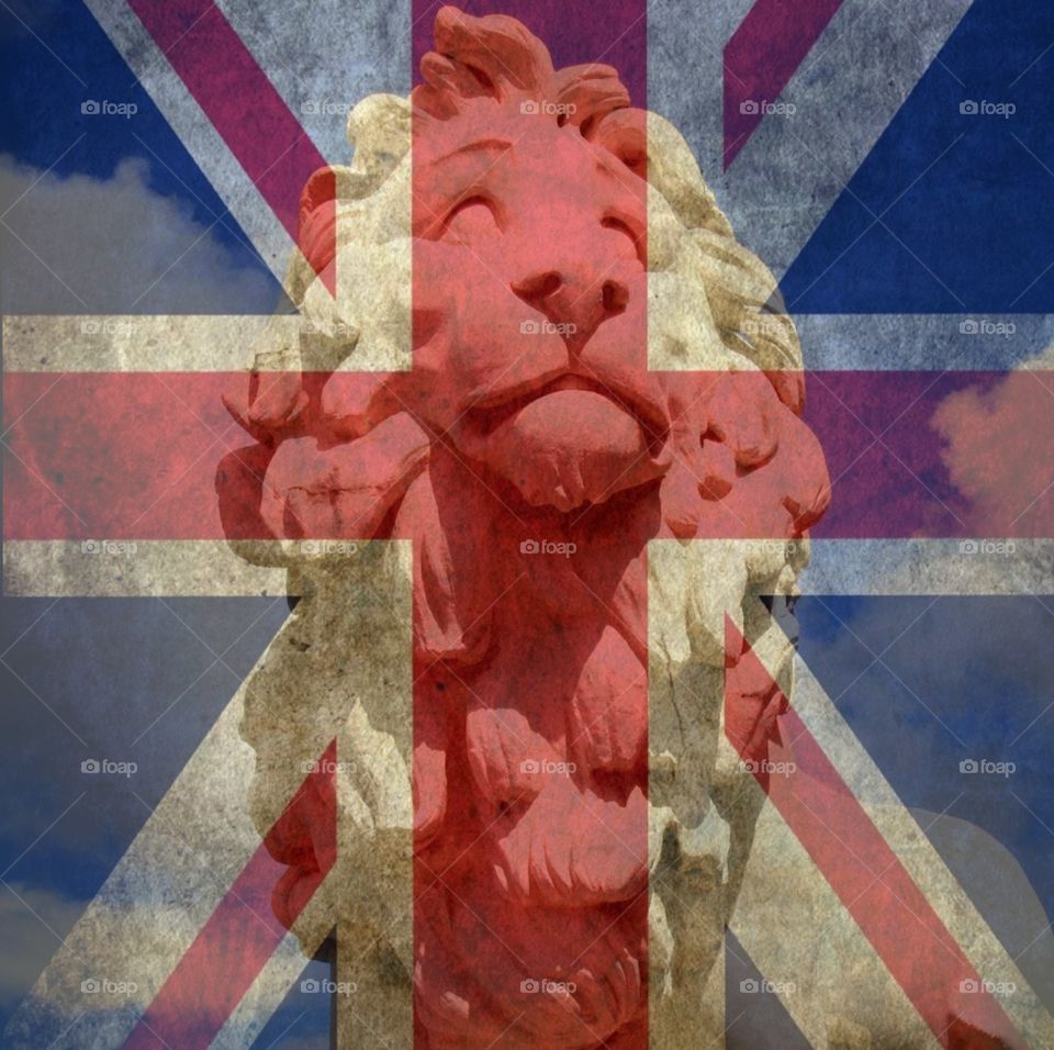 British Lion. A lion overplayed with the Union Jack of Great Britain.
