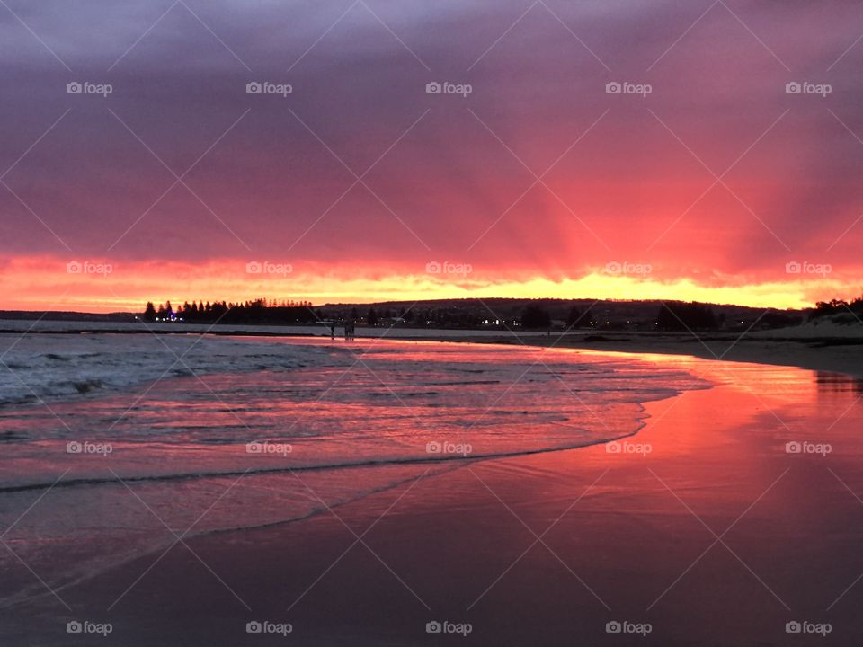 Chiton Rocks beach at sunset