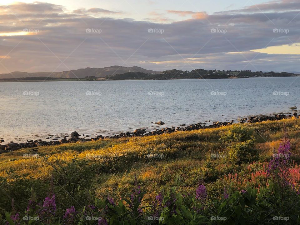 View of mountains across lake
