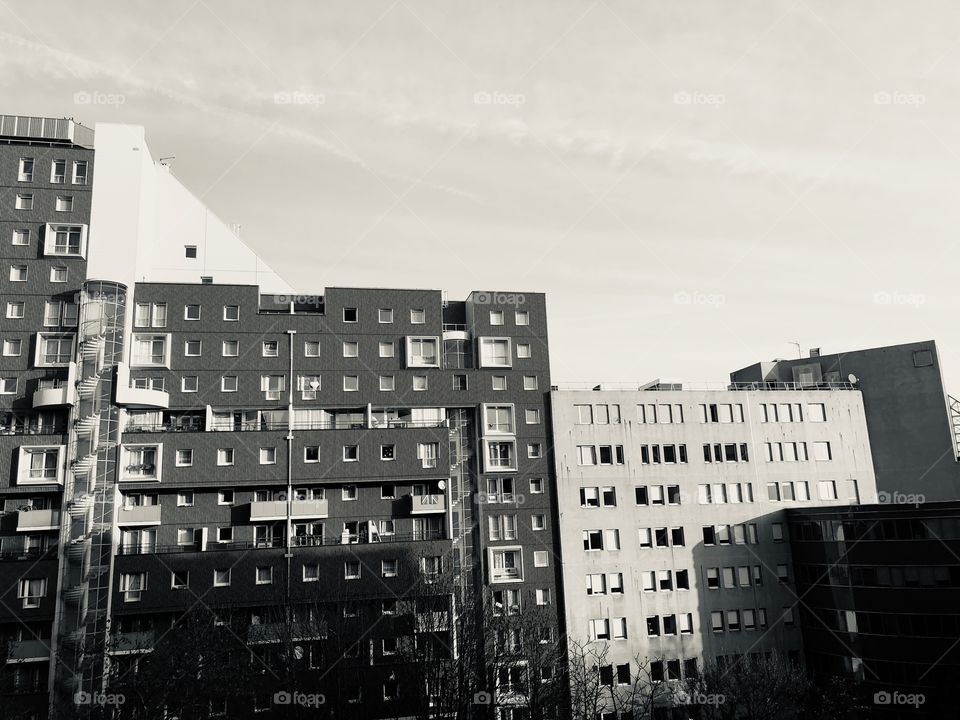 Building ,sky, black white 