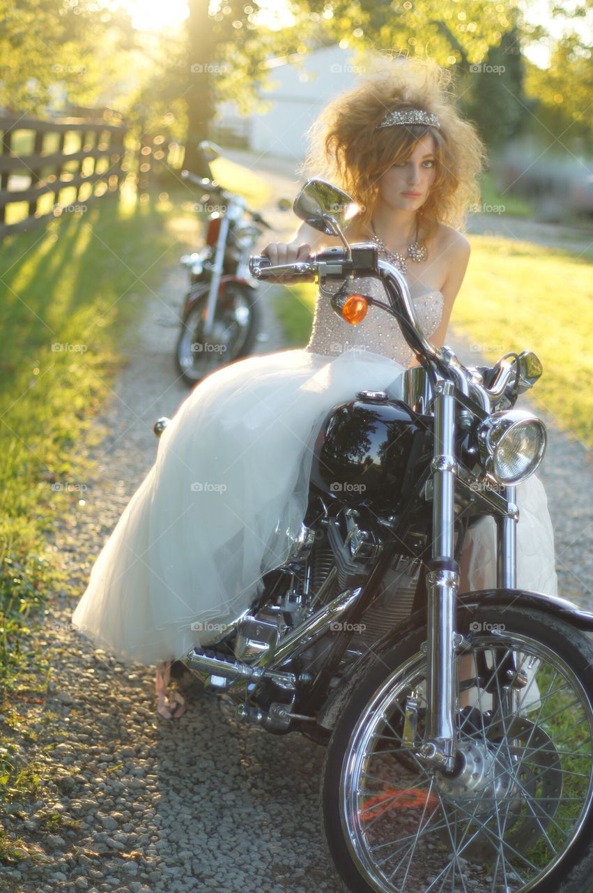 Punk bride on motorcycle