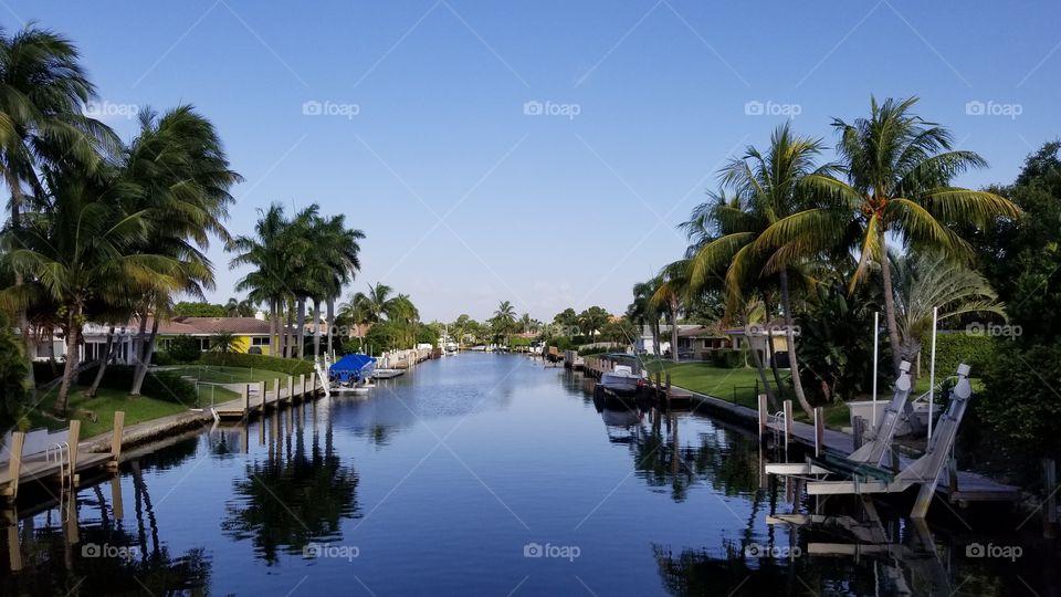 Driving down Cordova Road in Fort Lauderdale,  Florida, there are many canals like this that makes the environment relaxing.
