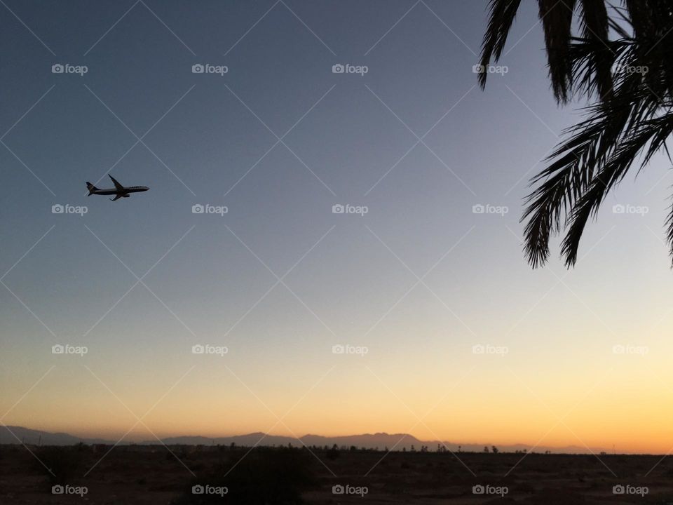 airplane and beautiful sunset 