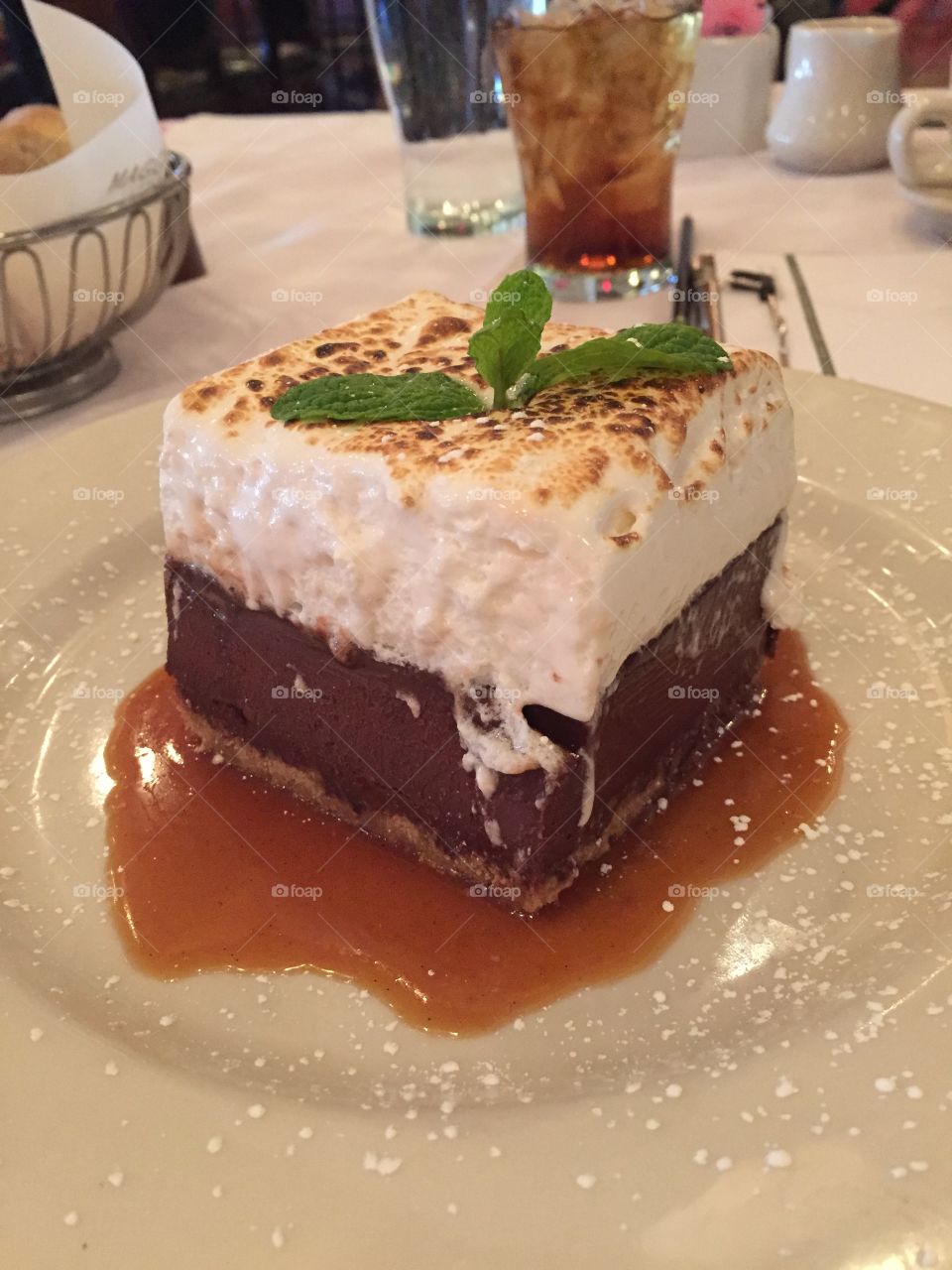 S'more cake. Gourmet Chocolate marshmallow graham dessert on a plate