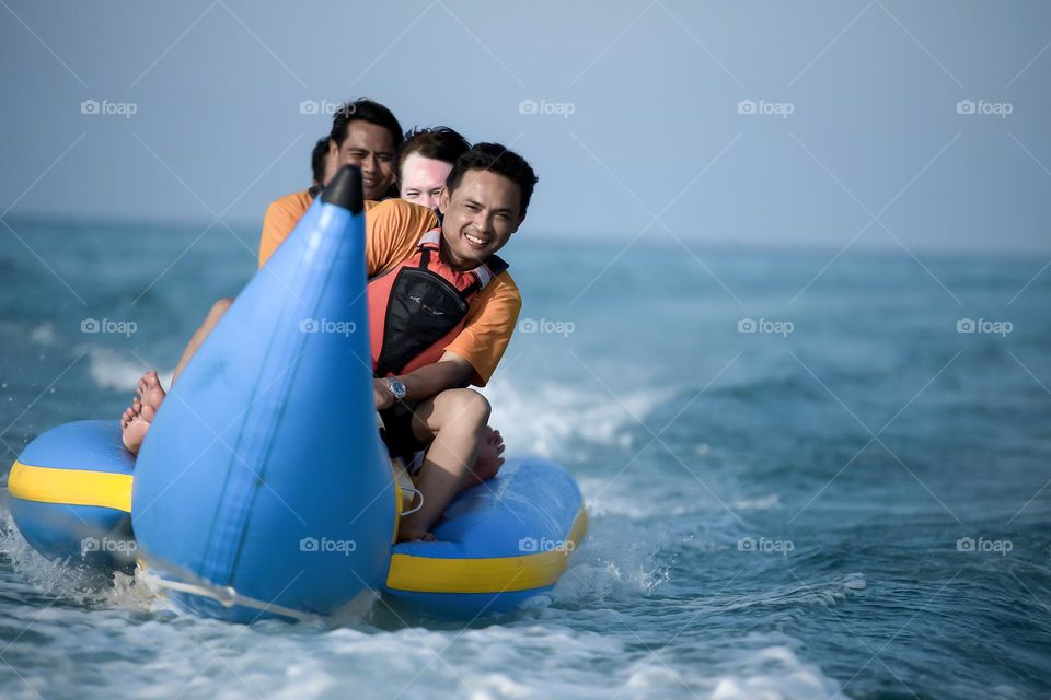 Playing banana boat on Karimun Jawa beach