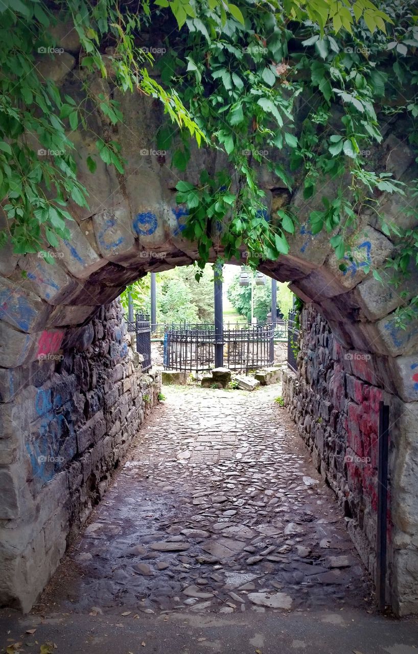 View of park through arch