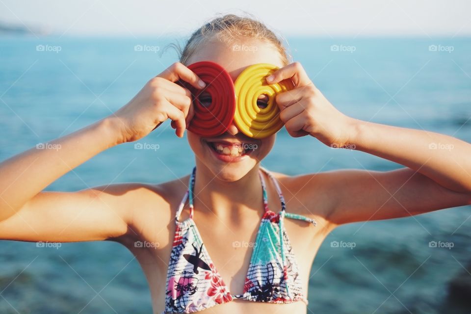 Girl having fun at seaside 