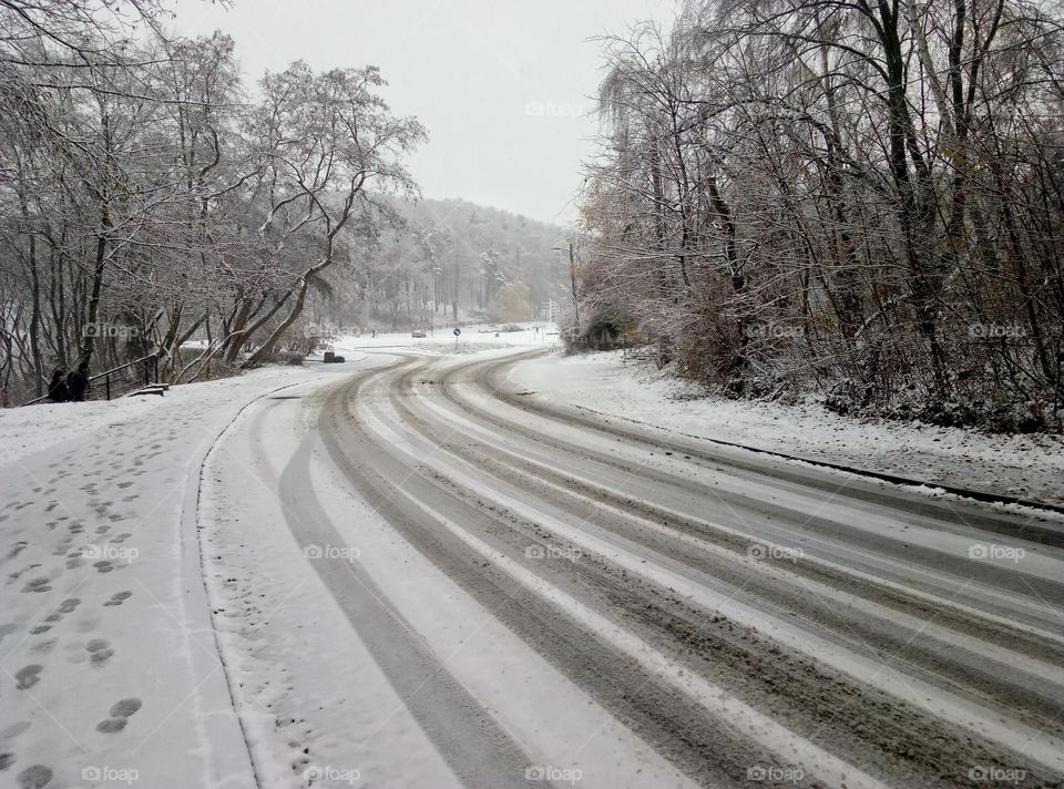 snowy grey road