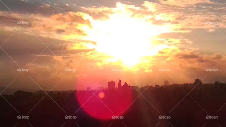 The sky is burning above the city od Jerusalem.