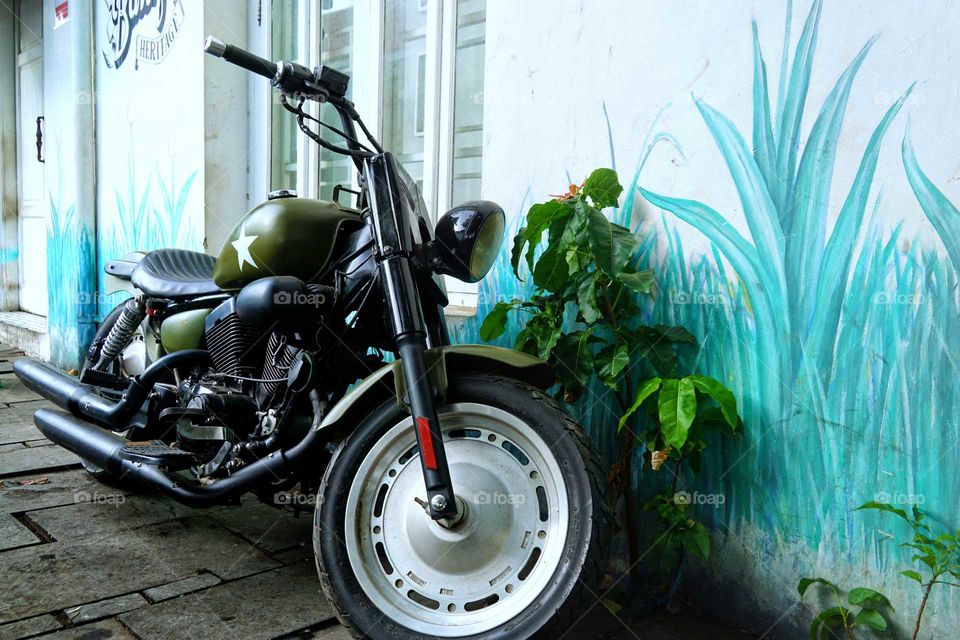 Harley Davidson motorbike in army style