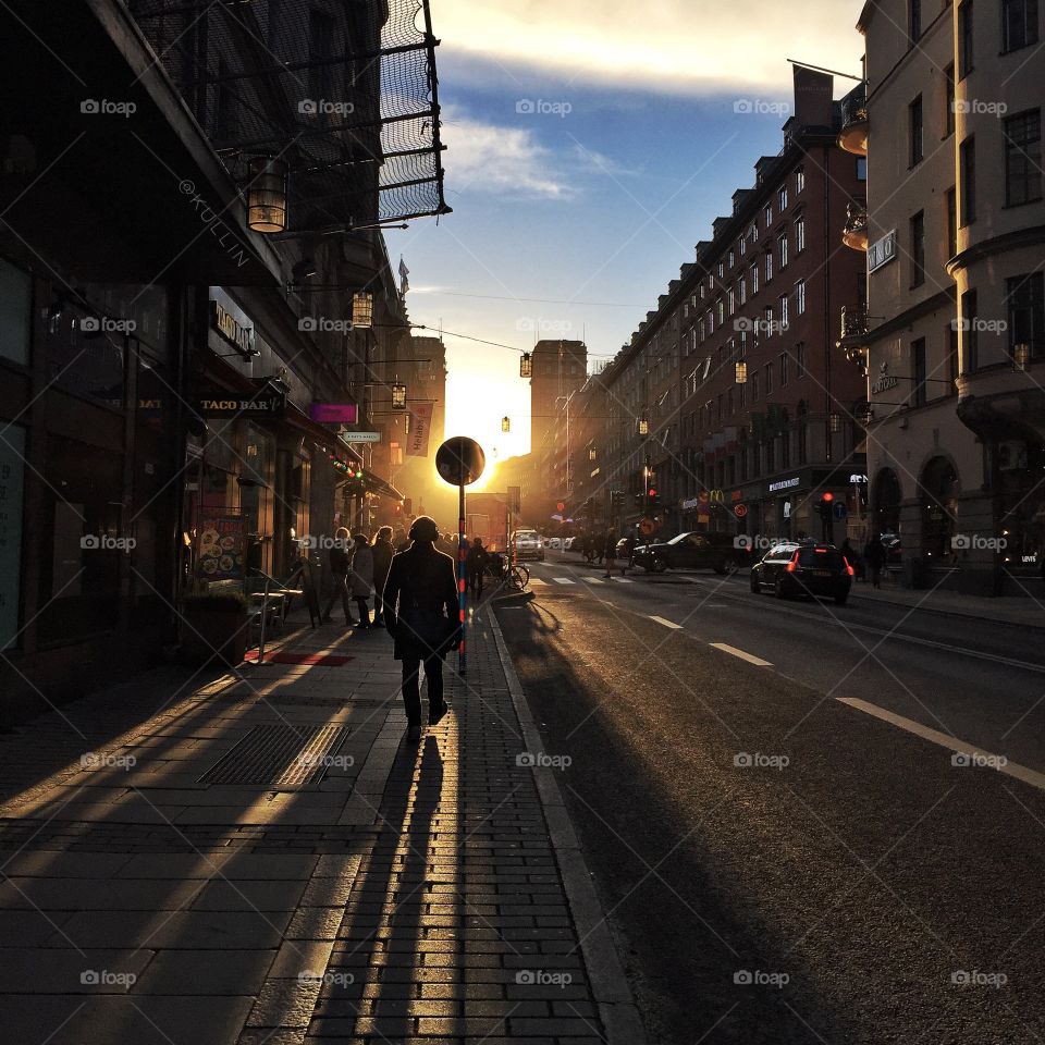 Shadows in sunset, Stockholm