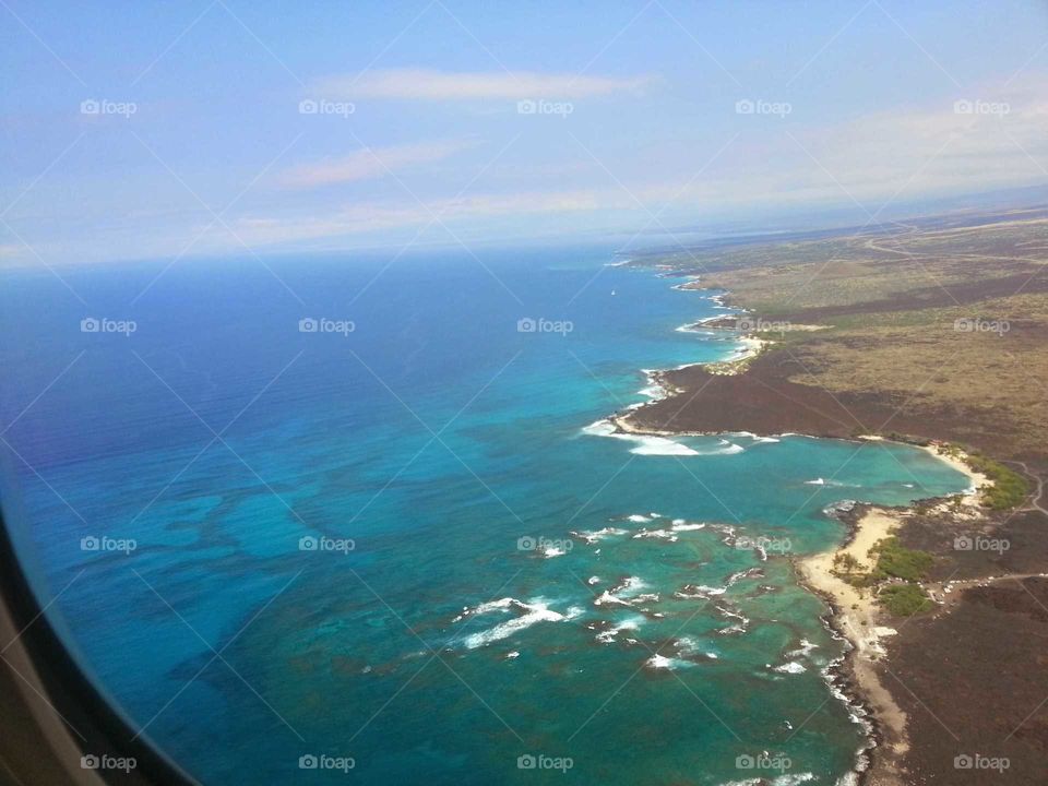 Sky view of Hawaii coastline.