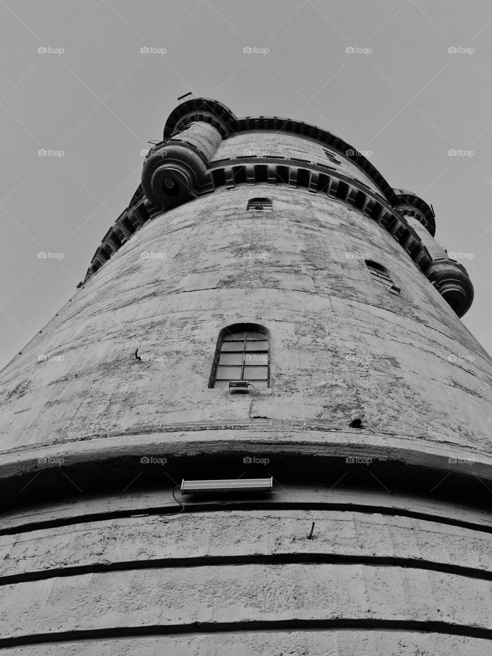 the Severin tower in black and white