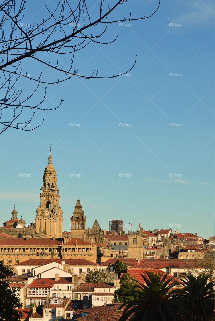 View of Santiago de Compostela from Alameda Park. Galicia, Spain.