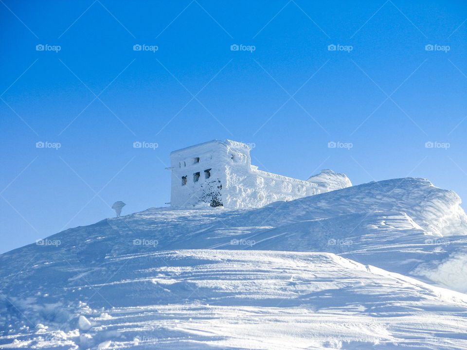 fortress, observatory, the winter, top, mountain, sky, frosty, air, background