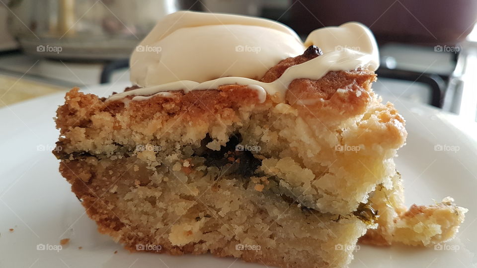 homemade spring pie with cream topping