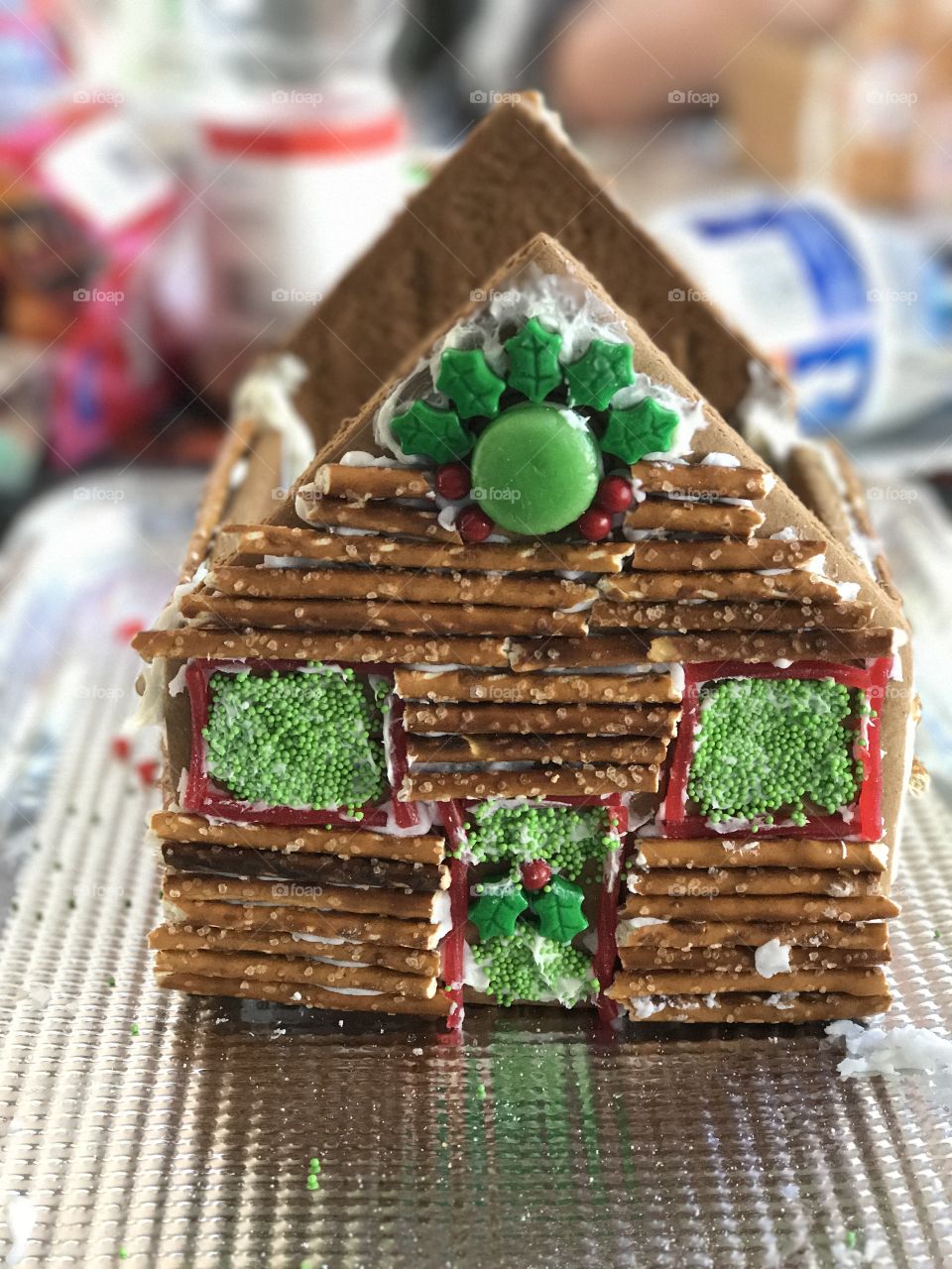 Gingerbread house half finished 