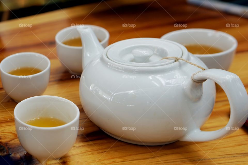 white coffee set and tea