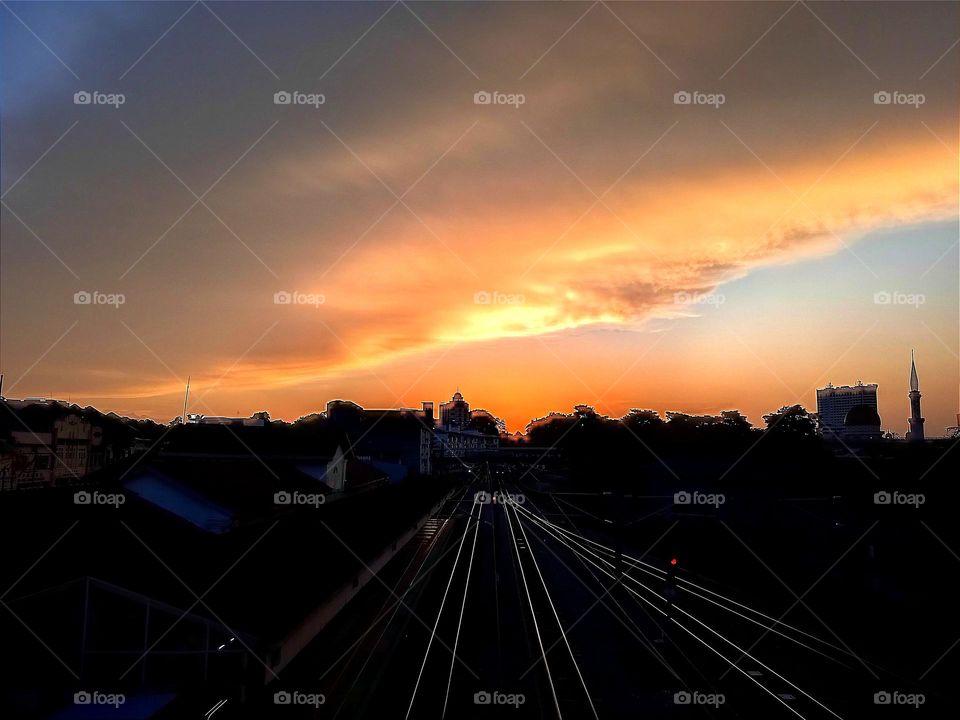 Sunset at the railway station.