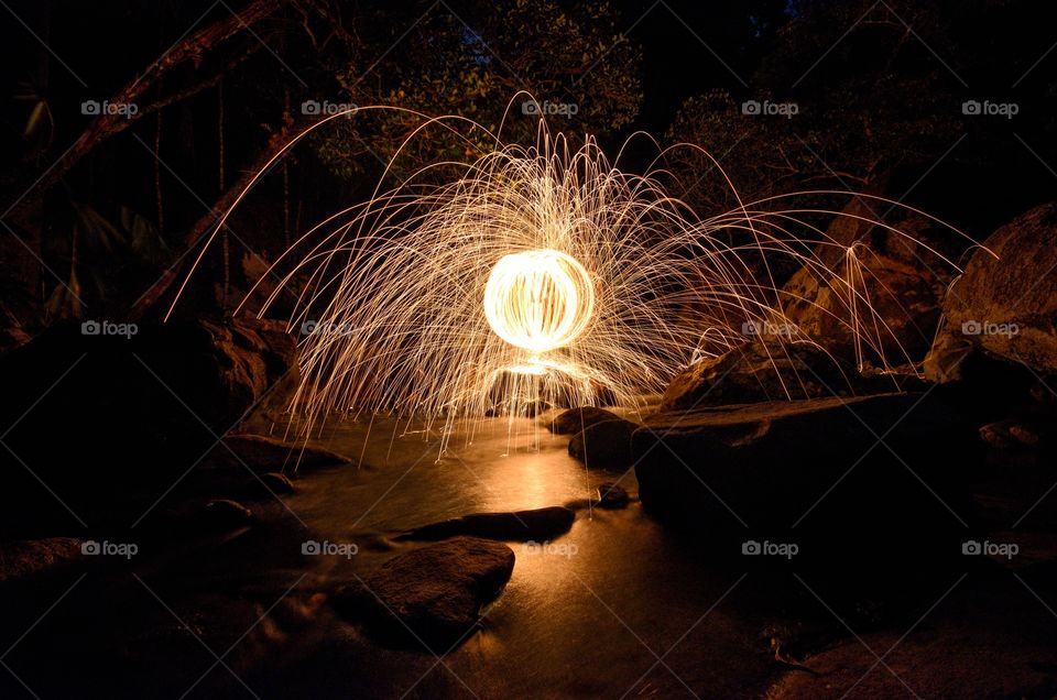 Paint Lighting : circle painted by fire in night (light painting).
