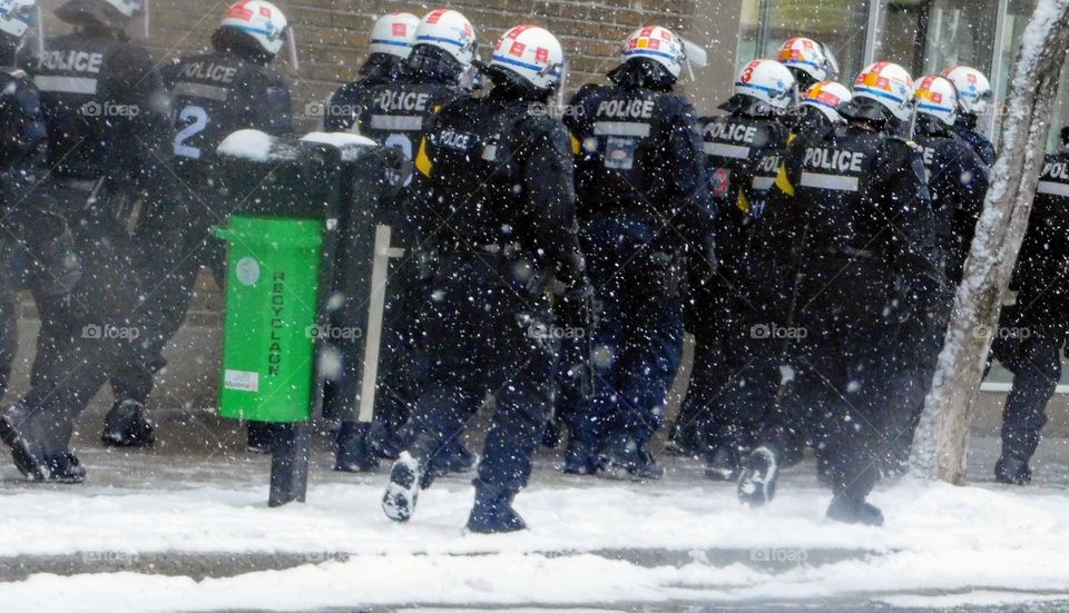 Montreal police in the snow