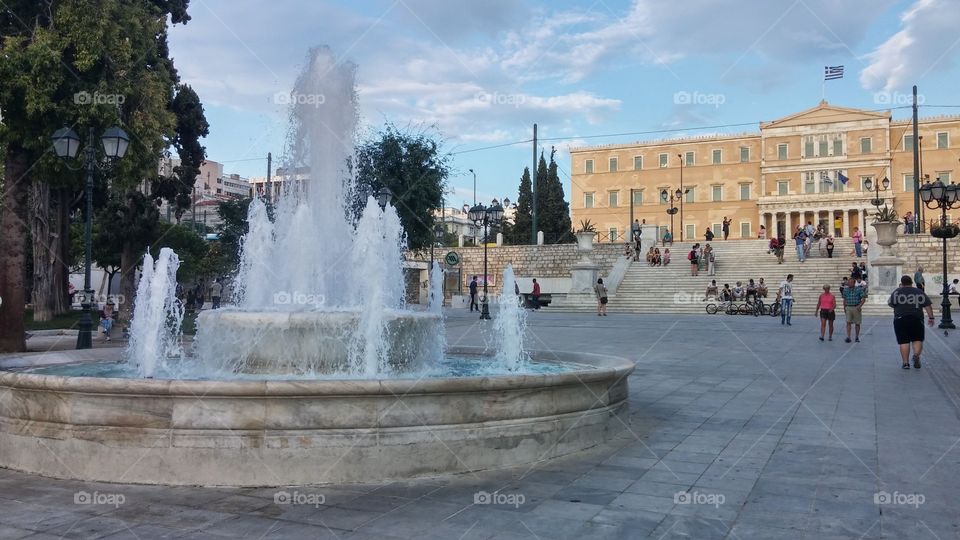 Greece Athens syntagma square fountain. Greece, Athens Syntagma square fountain