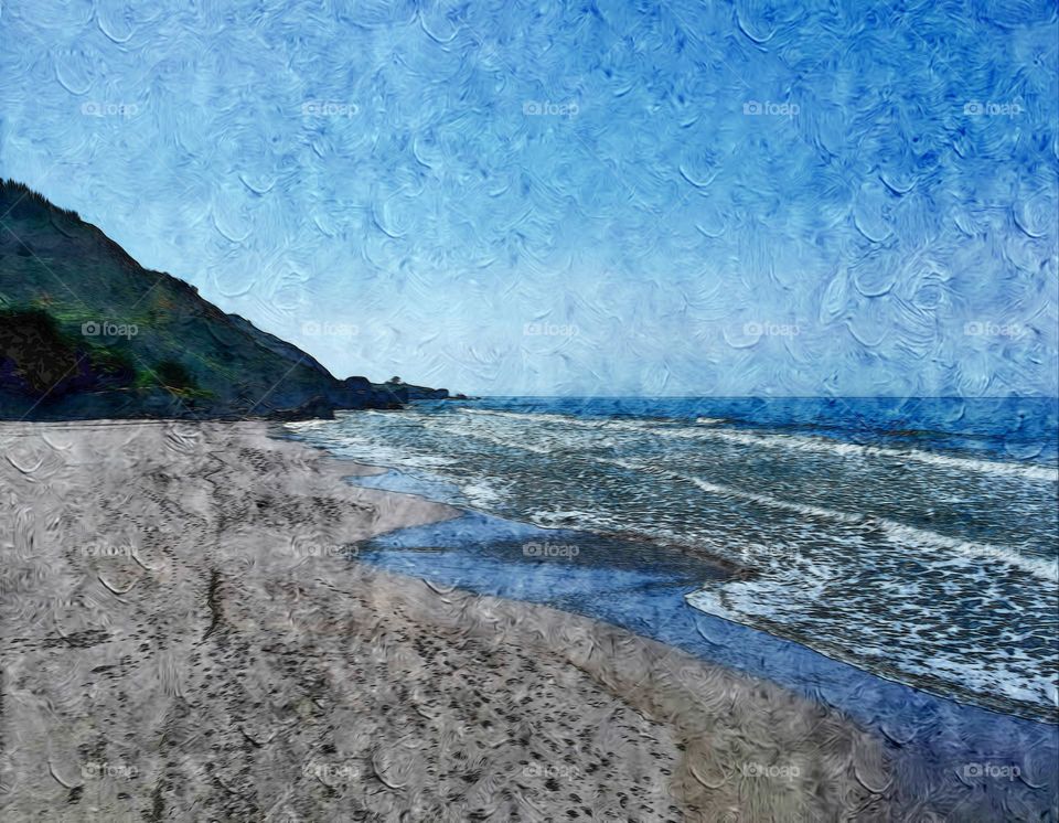 A digital oil painting of a beautiful beach ⛱️ in California
