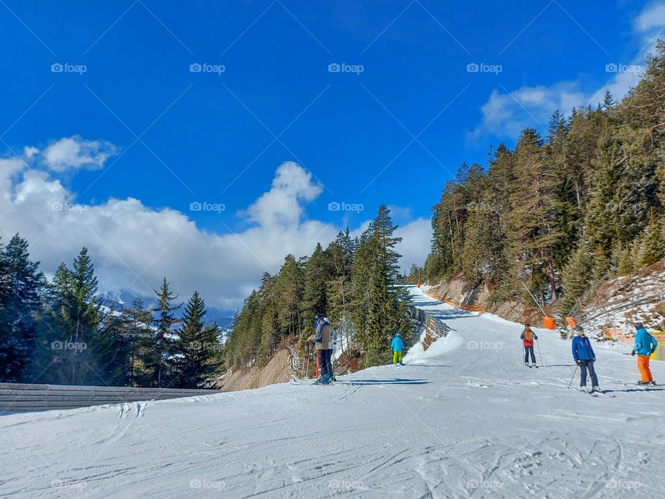 ski slope, sunny day