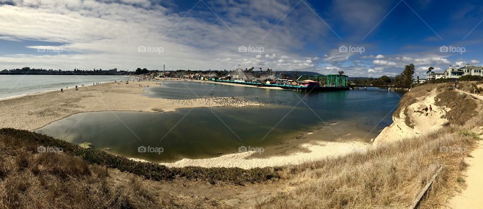 Panoramic view of the boardwalk in Santa Cruz, California 
