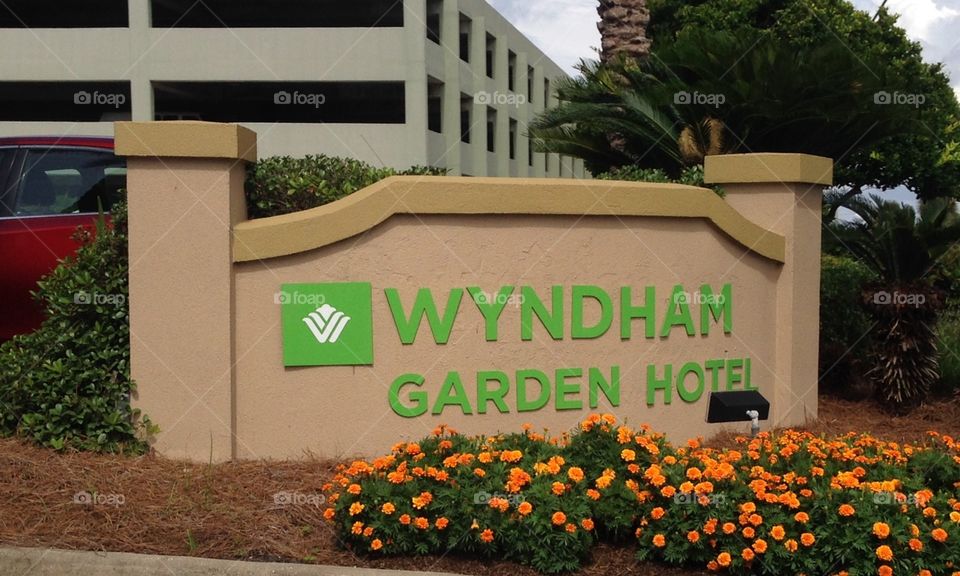 Wyndham Garden Hotel Sign . A hotel on Okeloosa Island near Destin, Florida.

