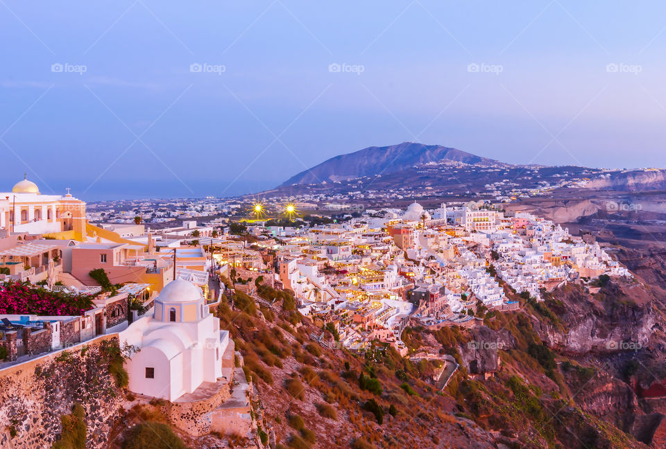 View of Oia village in the morning, Santorini island, Greece