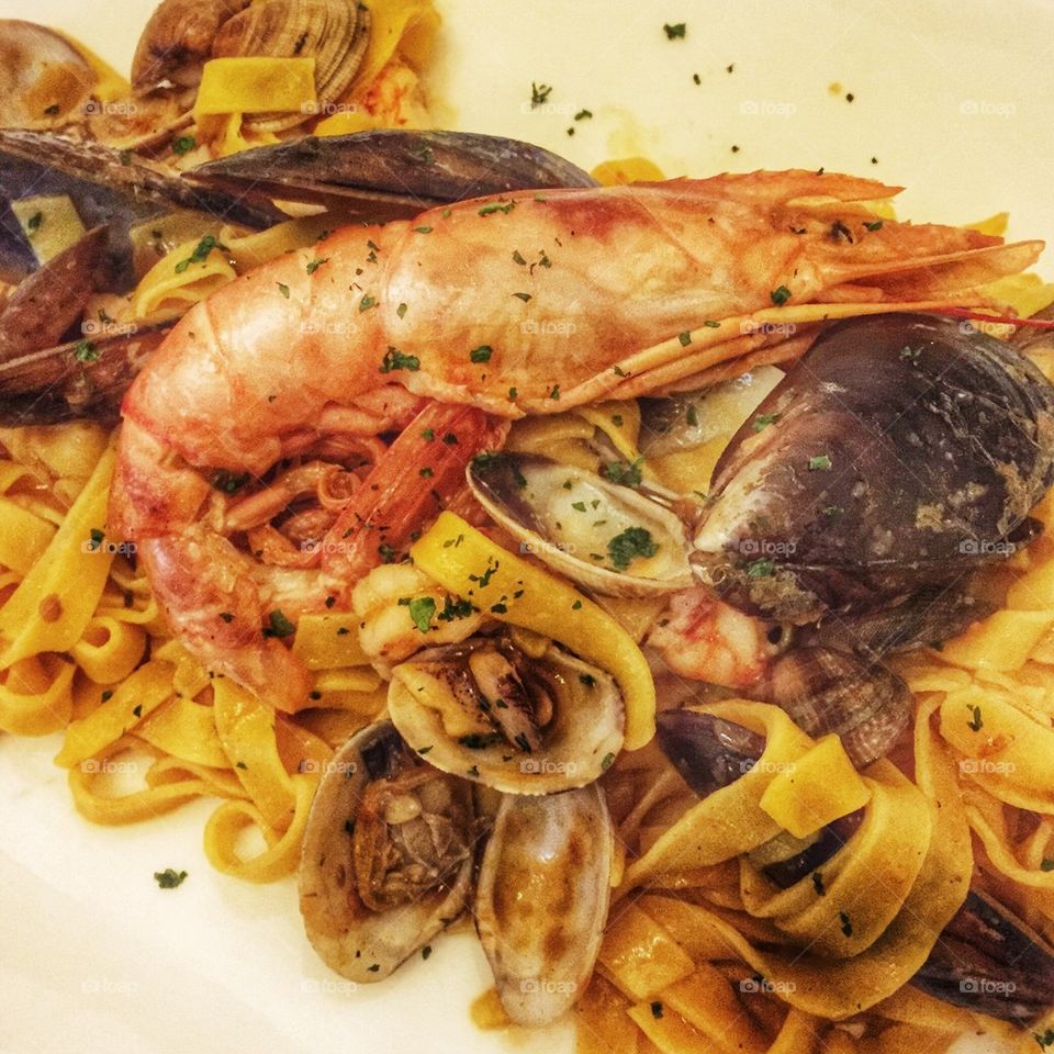 Seafood and tagliatelle