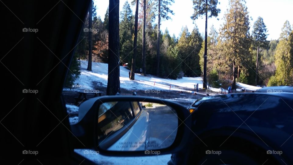 rearview winter road trip