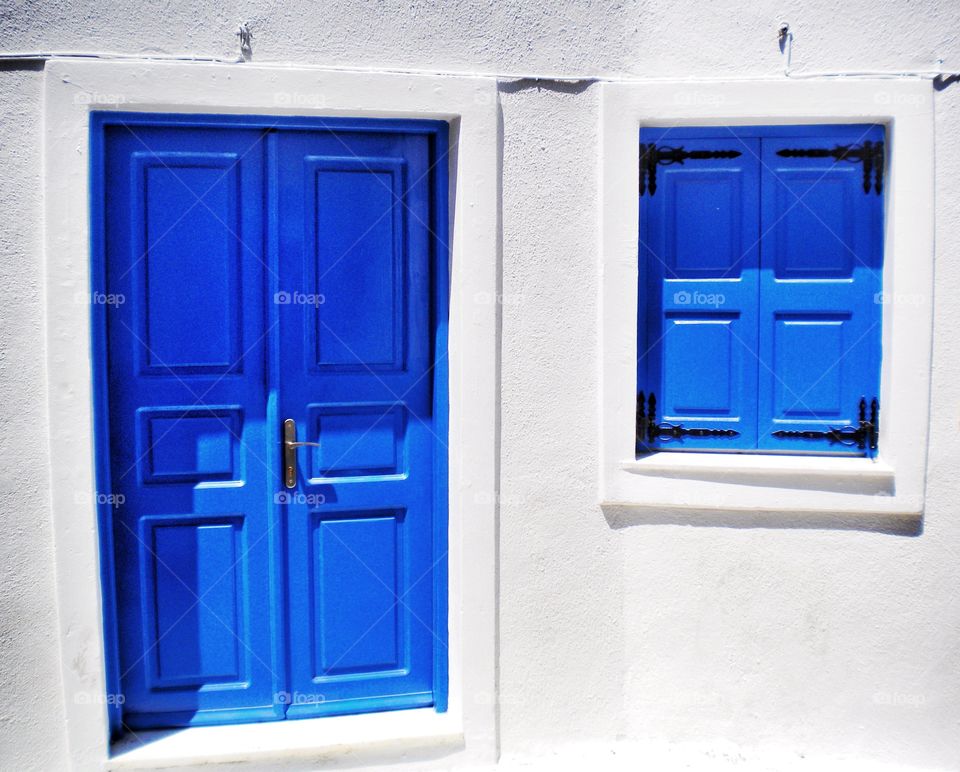 Blue door with white background