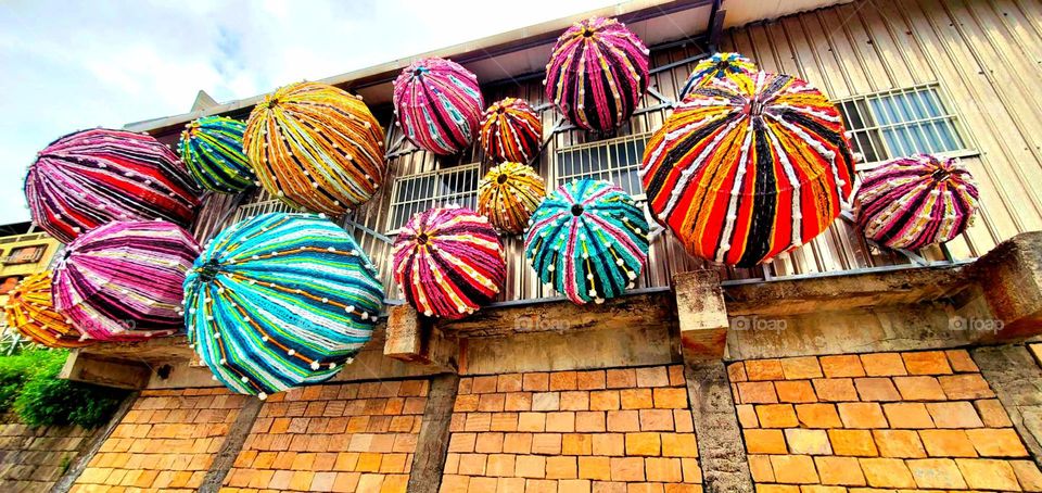 Colorful umbrella art hanging