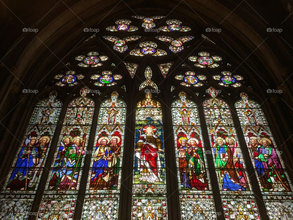 Stained glass window from Ripon Cathedral, depicting Jesus and the Twelve Disciples