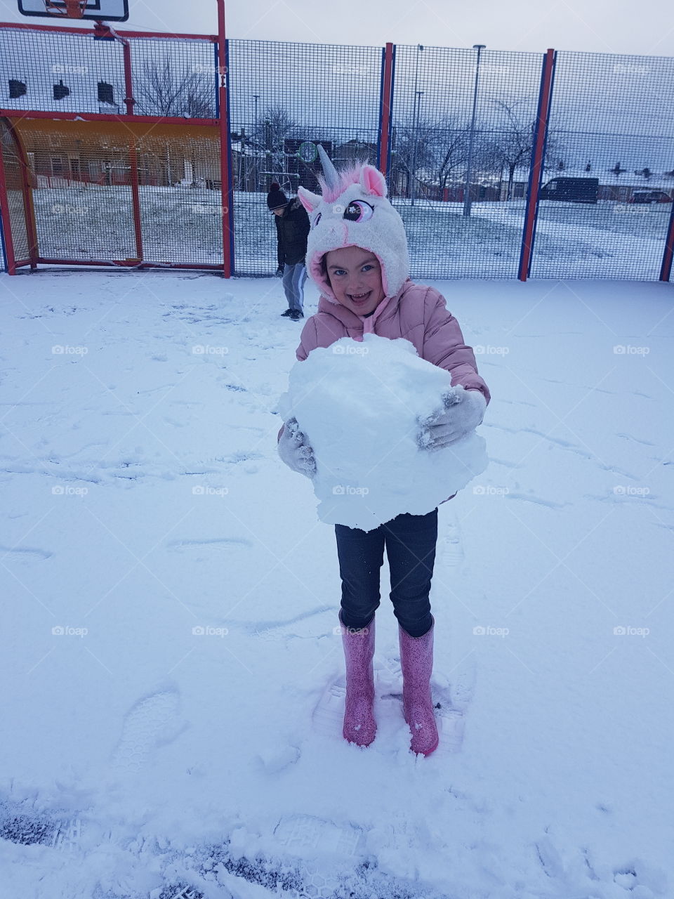 Playing In Snow With Beautiful Daughter