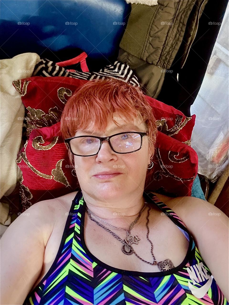 This is me, “Petra Schiller” a.k.a. “Maxine Firefox” reclining aboard “Salvation”, a “28 foot 1969 Luhrs” cabin cruiser at “Newtown Creek” in LIC, Queens that is home to myself and partner “Timothy Trespas”. 2024. Hypnotic Productions