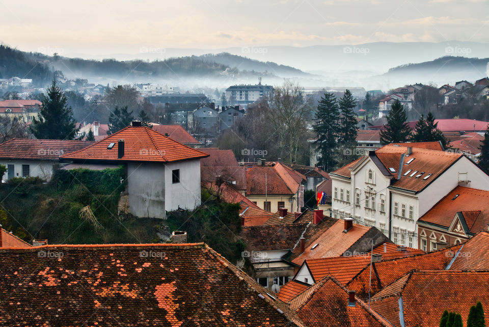 Misty morning at Krapina city, Croatia