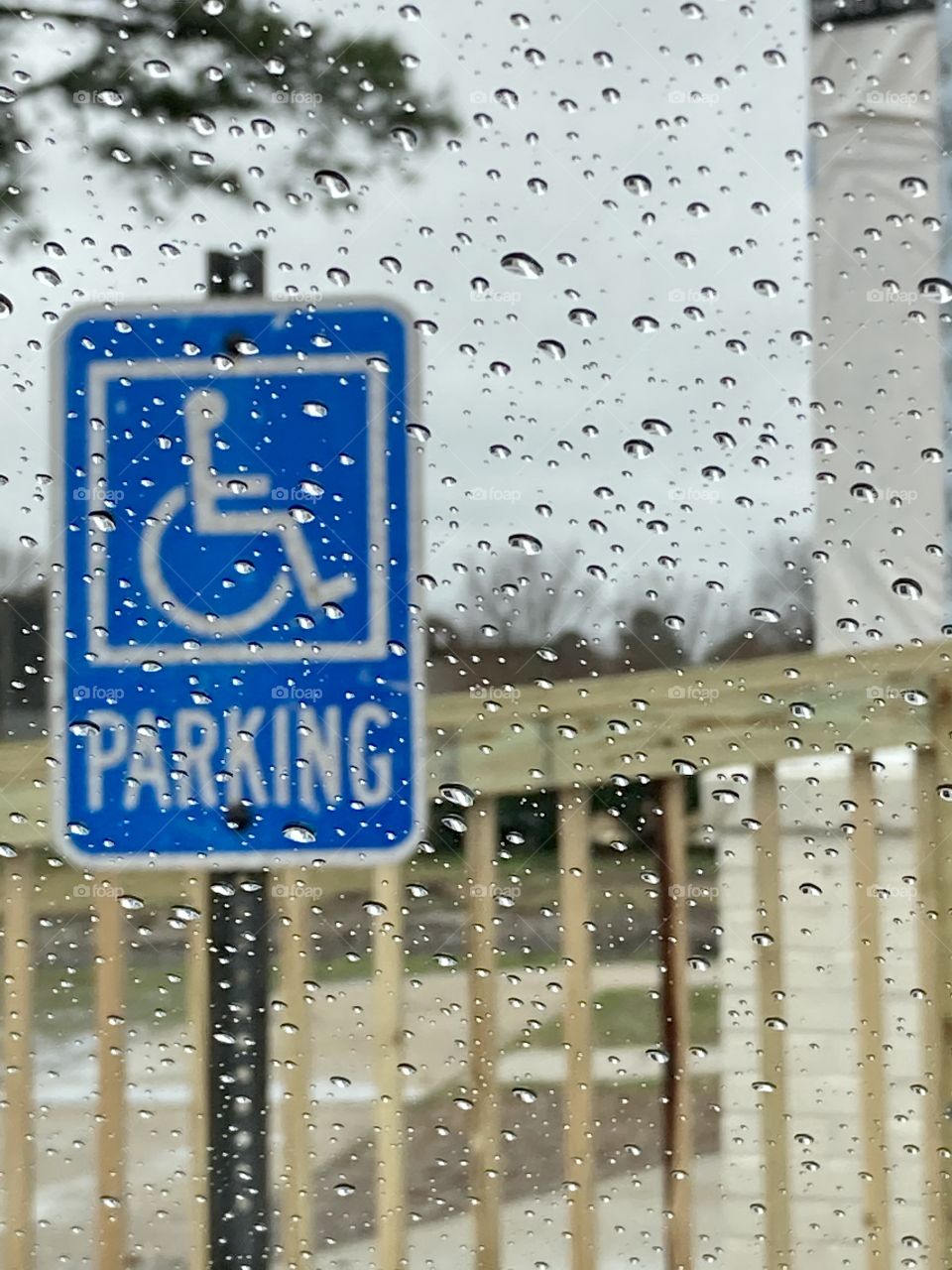 Parked in handicap parking in the rain