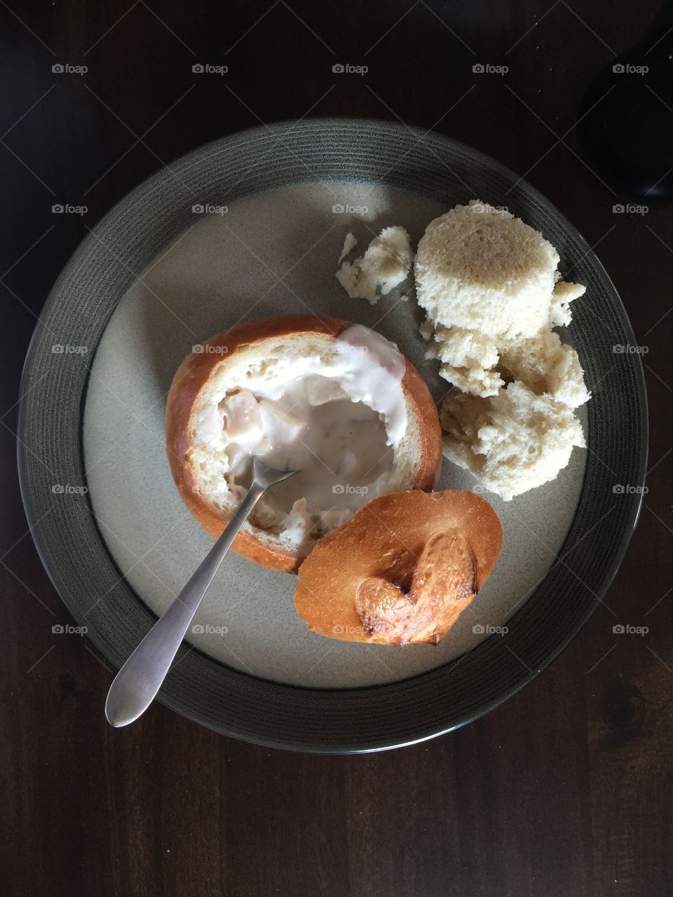 Clam chowder bread bowl