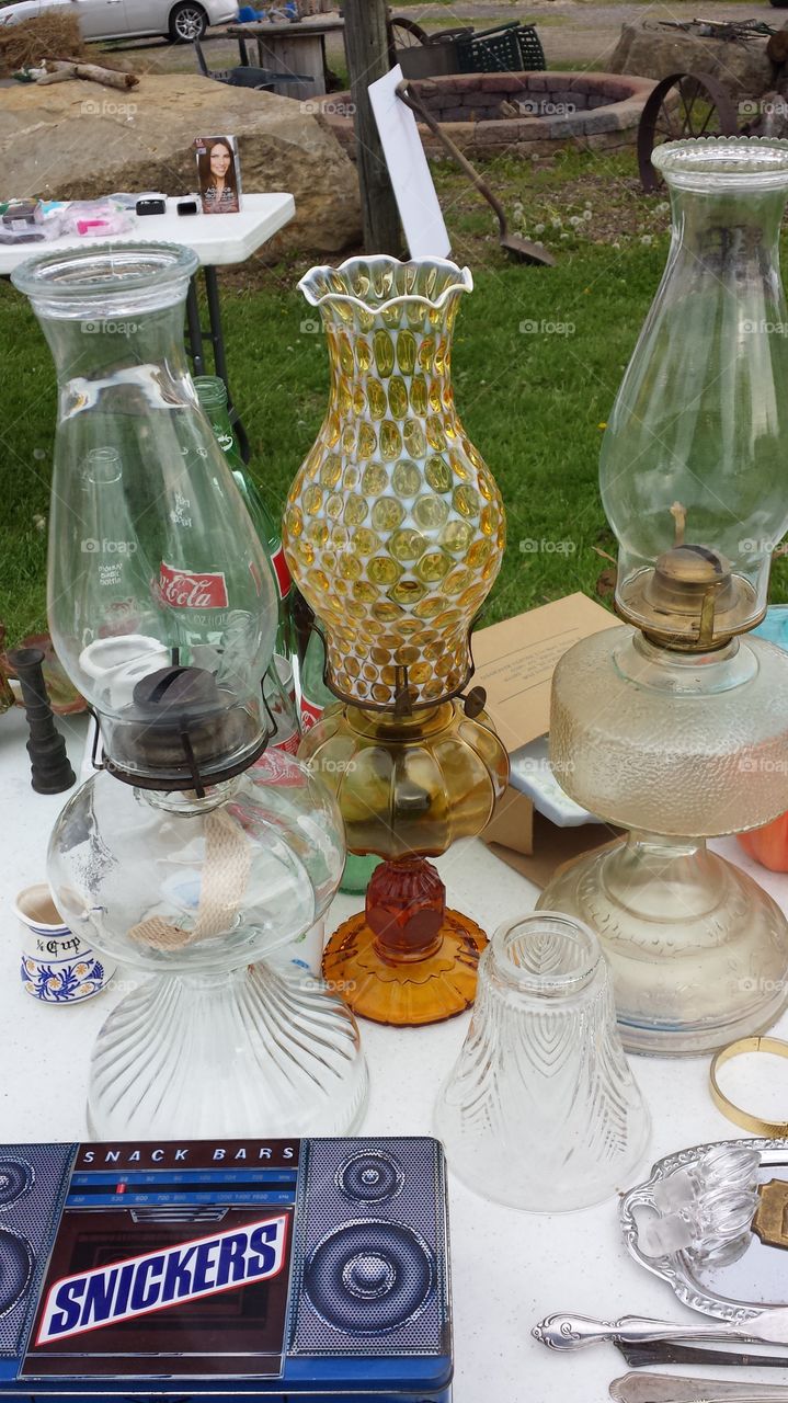 Flea Market Finds. A variety of vintage oil lamps