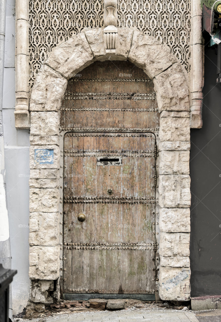 Simulation of ancient oriental door on street