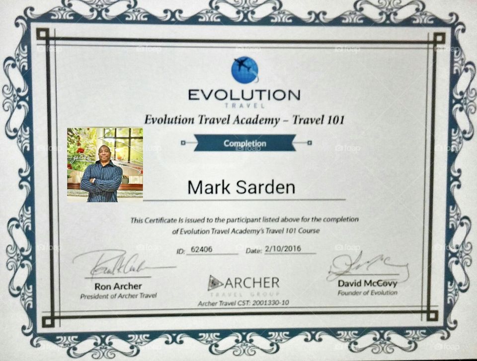 Travel Agent Certificate! Want one ? 
myevolutiontravel.com/marks