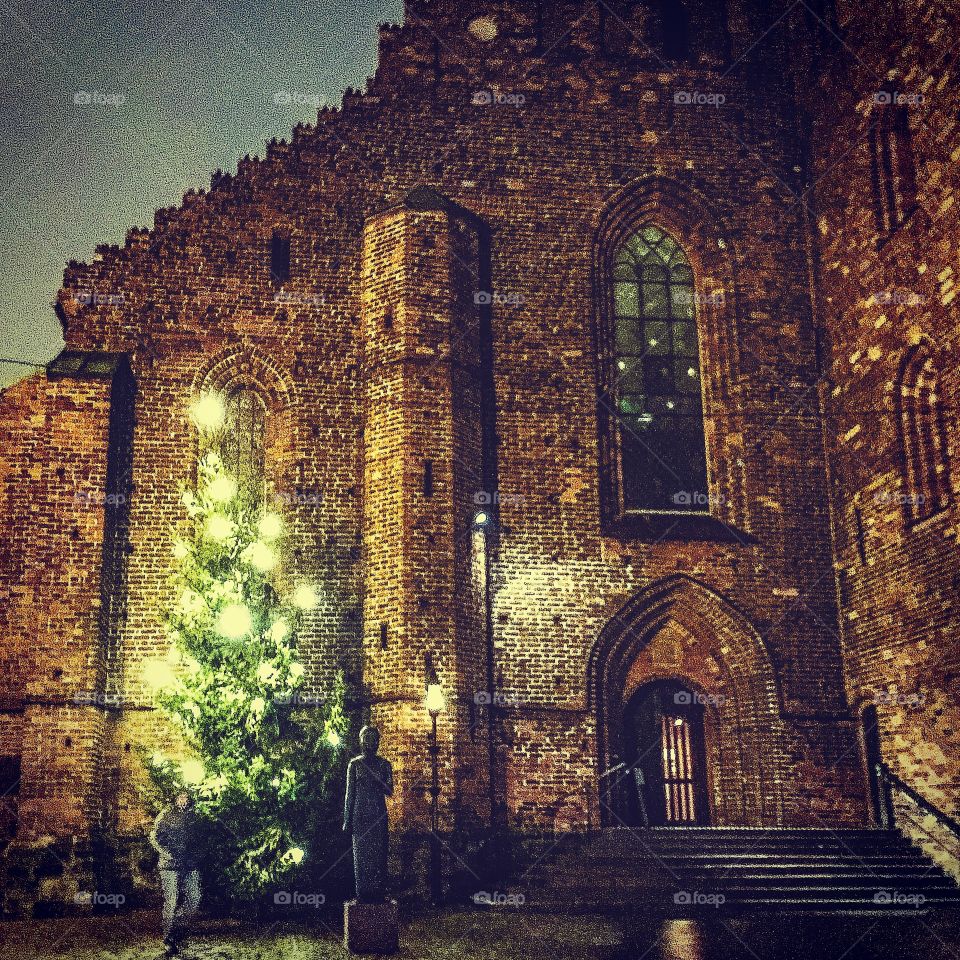 Church and Christmas tree