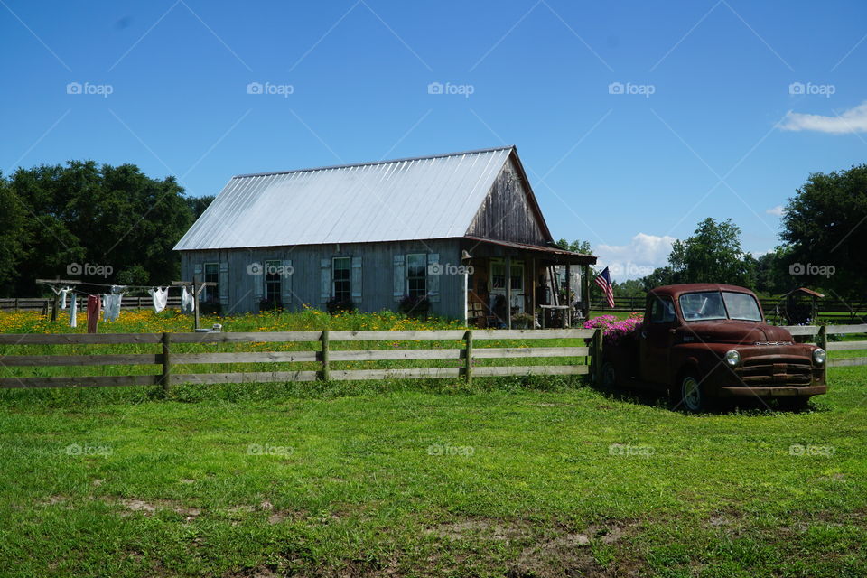 House and vintage truck in the countryside