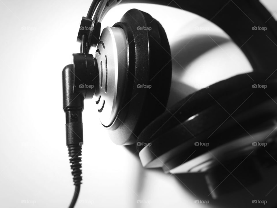 black and white shot of professional headphones