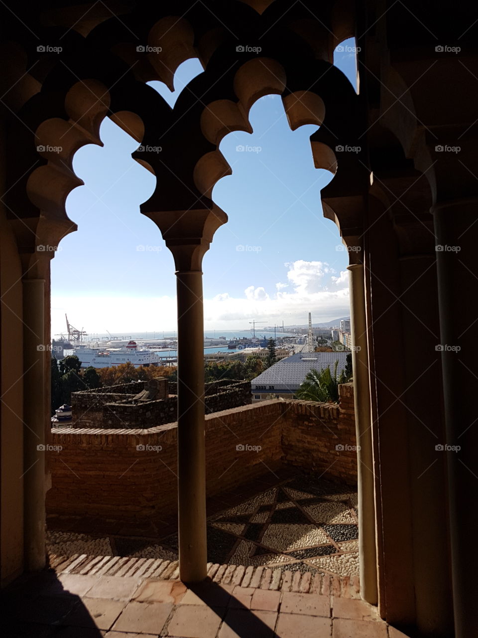 Moorish Castle Arches overlooking Malaga Spain