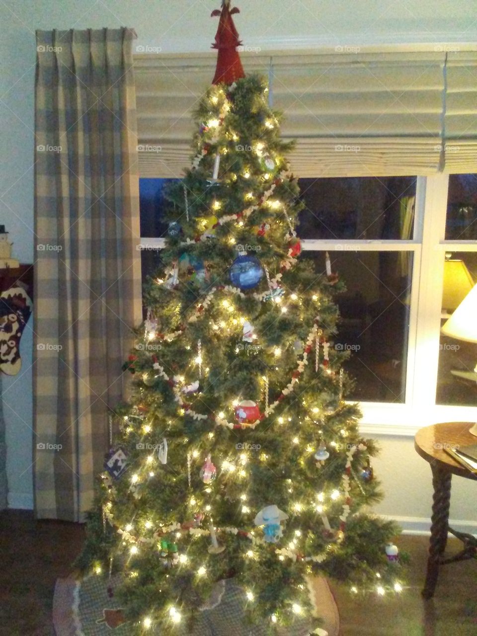 The Christmas Tree is all decorated at my Mother's condo in. Plymouth, Wisconsin.